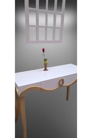 Dresuar CNC Çökertme Model Windows Ayna Gold Lake Beyaz Tabla Kayın Aslan Ayak El Yapımı Beyaz