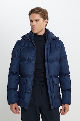 Ac&Co / Altınyıldız Classics Erkek Lacı Standart Fit Normal Kesim Kapüşonlu Kaban Lacivert