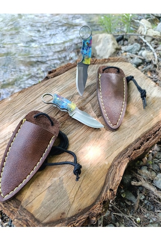 El Yapımı Outdoor Kamp Bıçağı Mavi - Sarı