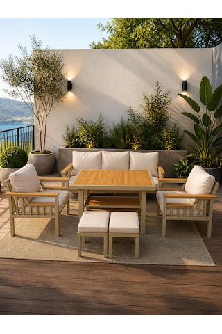 Rodi Balkon Takımı, Cappuccino Bahçe Takımı 5+1 Masa 70x110 3lü Koltuk 70x180 Tekli Koltuk 70x70