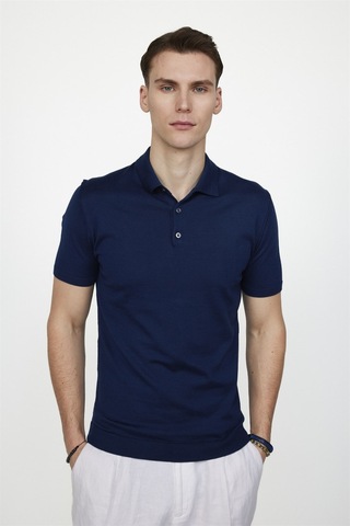Tudors Erkek Slim Fit Dar Kesim Pamuklu Örme Triko Lacivertvert Polo Yaka Tişört-27349-Lacivertvert Lacivert