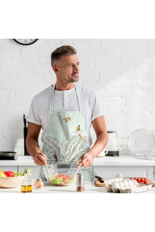 Renkli Palmiye Yaprak Detaylı Mutfak Önlüğü -keten Kumaş, Uluslararası Yıkama Ve Solmama Sertifikası Çok Renkli
