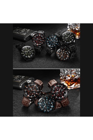 Klasik Erkek Kuvars Saat Senors Analog Kronograf Takvimli Kol Saati 3atm Su Geçirmez Çok Fonksiyonlu Spor Saat Deri Kayış Kahverengi Kayış Ve Mavi Kadran Diğer