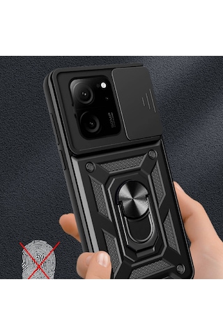 Xiaomi Mi 13t Kılıf Manyetik Standlı Kamera Korumalı Yüzüklü Zırh Tank Kılıf Koruyucu Kapak