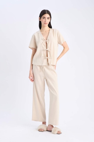 DeFacto Pijama Takımı Keten Kısa Kollu Üst Esnek Belli Alt-Fall in Love E3571AX25SPBG778