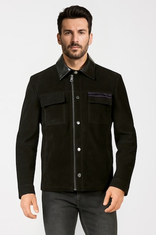 Derije Oscar Hakiki Süet Deri Erkek Siyah Deri Detaylı Ceket-mont Siyah