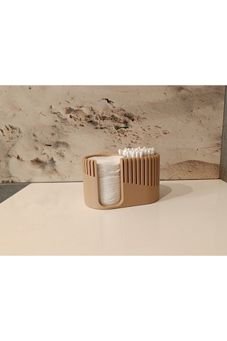 Modern Tasarımlı Çok Amaçlı Pamuk & Kulak Çubuğu Düzenleyici Organizer - 12x7x7cm Bej