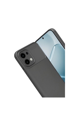 Oppo A6 Pro Uyumlu Karbon Fiber Desenli Auto Focus Lens Korumalı Şık Kılıf Gri