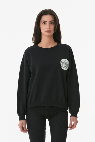 Fullamoda New York Baskılı Sweatshirt- Siyah 24KGB890196758-Siyah