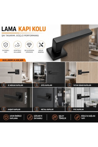 Lama Premium Siyah Kapı Kolu Modern Mat Siyah Oda Kapısı Kolu Dayanıklı İç Kapı Kolu