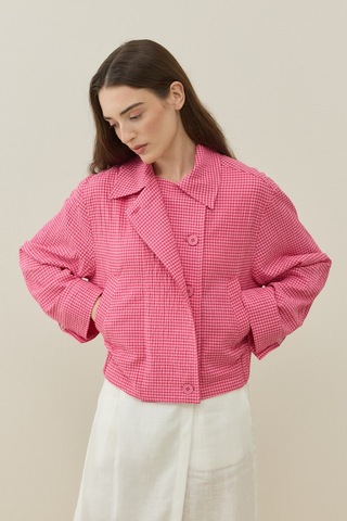 Molene Pembe Pötikare Desenli Mini Bomber Ceket