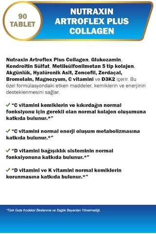 Nutraxin Artroflex Plus Collagen Tip 1 2 3 5 10 90 Tbl Magnezyum Bromelain Yumurta Kabuğu Glukozamin Msm