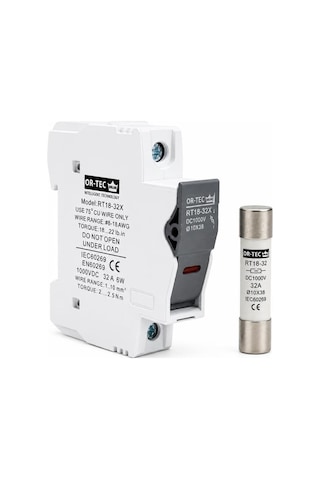 Or-tec 1000v 32a 10x38 Dc Sigorta + Sigorta Yuvası Or-tec 1000v 32a 10x38 Dc Sigorta + Sigorta Yuvası