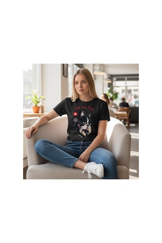 Urbantrendstore Unisex Pet Köpek Temalı Oversize Fit Rahat Geniş Salaş T-shirt Günlük Tişört Siyah