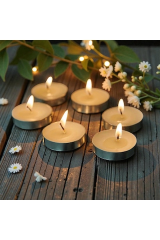 50 Adet Yuvarlak Beyaz Tea Light Mum Beyaz Mum Tealight Mum Yılbaşı Mumları Romantik Dekor Süsleme Beyaz