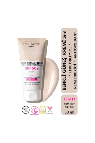 Byphasse Anti-Aging 3'ü 1 Arada Renkli Güneş Kremi Light SPF50+ 50 ML