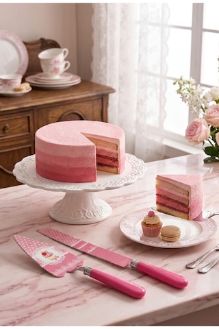 Rooc Cupcake Ve Kalp Desenli Pembe 2 Parça Pasta Servis Seti Renkli