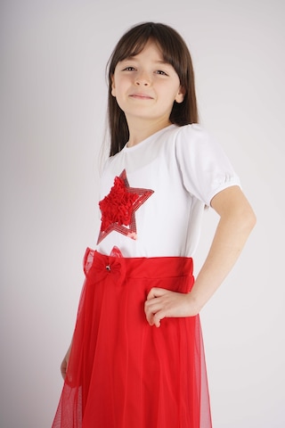 Miniko Kids 23 Nisan 29 Ekim Konsept Yıldız Pullu Tül Detaylı Kuyruk Tül Etekli Takım Kırmızı