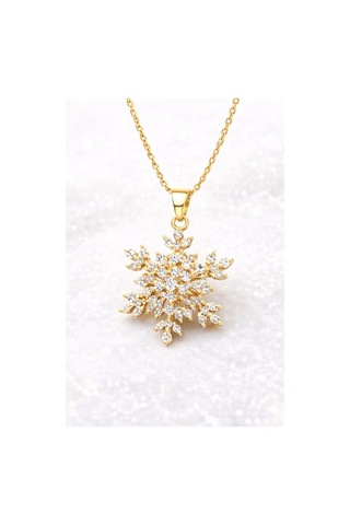 Taşlı Kar Tanesi Kolye Gold Gold