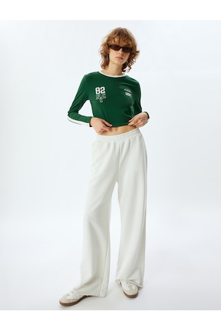 Koton Crop Tişört Arkası Kolej Baskılı Bisiklet Yaka Biyeli Slim Fit Yeşil 5wal10615ık Yeşil