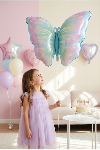 Pembe Mavi Kelebek Folyo Balon 82x52 Cm Kelebek Temalı Doğum Günü Parti Süsü Çok Renkli