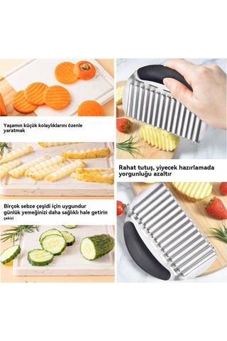 Büyük Kırışık Kesici Patates Kızartması Kesici, Büyük Kırışık Patates Kesici Dalgalı Doğrayıcı, Paslanmaz Çelik Dalgalı Dilimleyici Havuç Sebze İçin Saplı Kırışık Kesme Doğrama Aletleri Gold