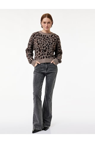Koton Uzun Kollu Geniş Yuvarlak Yaka Leopar Desenli Oversize Triko Kazak Leopar Desenli 6wak90602ht Leopar Desenli