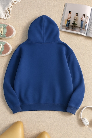 Uyguntarz Unisex Leopar Kalp Desenli Baskılı Oversize Sweatshirt Mavi