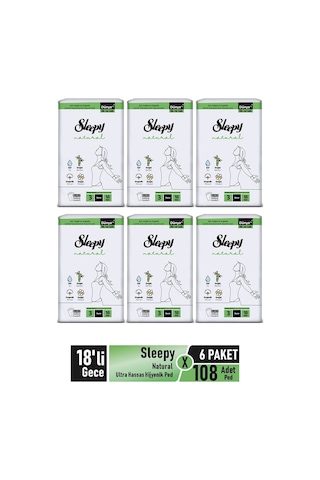 Sleepy Natural Ultra Hassas Hijyenik Ped Gece 6 x 18'li