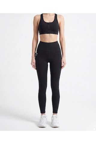 Emfure Cepli Kız Çocuk Slim Fit Dar Kalıp Spor Tayt Siyah