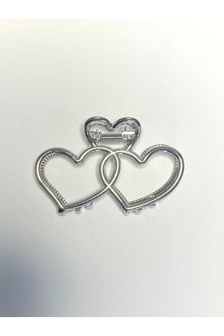 7 Cm Çift Kalp Model Gümüş Saç Tokası Zarif Ve Romantik Metal Mandal Toka Gümüş