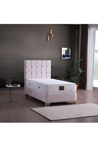 Lucas Perfect Tek Kişilik Baza + Başlık + Yatak Set 3 Lü Set Krem