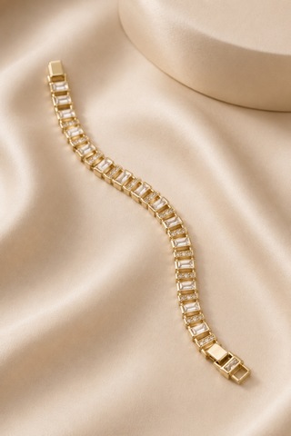 Balenbi Jewelry Kadın Baget Taşlı Geometrik Kararmaz Çelik Bileklik 1137 Gold Renk Gümüş