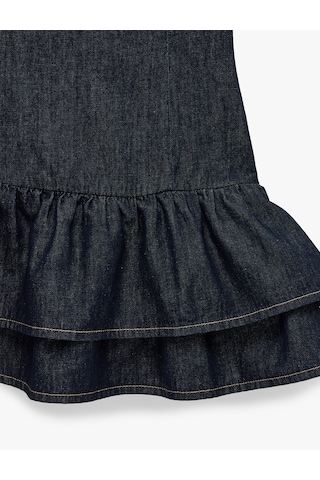 Koton Pamuklu Rahat Kalıp Kolsuz Bisiklet Yaka Katlı Mini Jean Elbise Koyu İndigo 7wal80009md Indigo