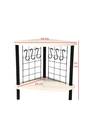 Mutluluk Köşesi Tezgah Üstü Raf Mini Kahve Köşesi Ve Baharatlık 6 Kancalı Organizer Beyaz