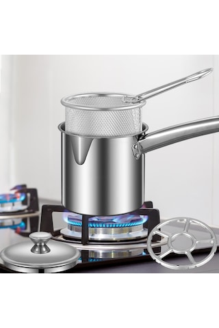 Homyl Fritöz Tencere Net Sepet Kapaklı Üniversal Yağ Stil F