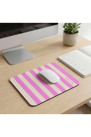 Tabloe Çizgili Desenli Premium Mouse Pad - 23x19 Cm - Kaydırmaz Tabanlı Kaliteli Fare Altlığı Mousepad Açık Pembe