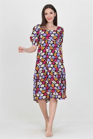 Dip Moda Kadın Kare Yaka Çiçek Desenli Viskon Elbise Dpnb10026 Lila