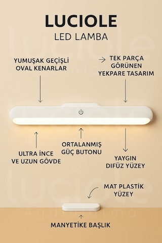 Usb Şarjlı Martı Led Lamba 3w Dokunmatik 3 Renk Işık Mıknatıslı Ve Taşınabilir Tasarım 30 Cm