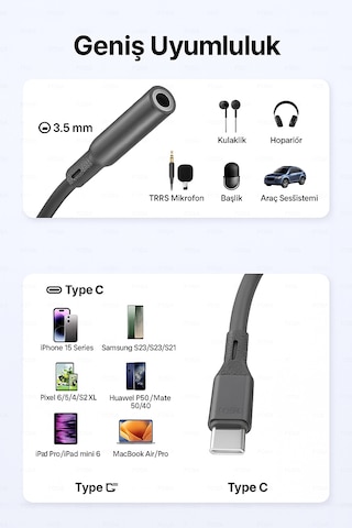 Td-c3327 Type-c-3.5mm Kulaklık Dönüştürücü Hifi Ses Aktarımı Dac Çipli Tak Ve Kullan 13cm