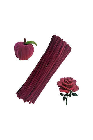 50 Adet Bordo Şönil, Çiçek Yapımına Uygun Bordo Renk Tüylü Tel, 30 Cm 6mm