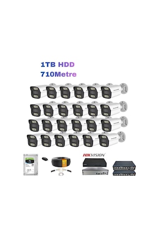 24'lü 5mp Poe Ip Kamera Seti Hikvision Nvr Ses Kayıtlı 1tb Hdd Metal Kasa İç/dış Ortam 710 Metre Kablo