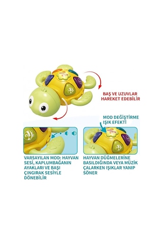 Mavi-sarı Renkli Mini Kaplumbağa Bebek Aktivite Aksesuarı - Devinimli Eğitici, Ledli Melodili Yenidoğan Hediyelik 6 Ay+