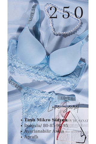 Murays Kadın 2 Li Taşlı Sütyen Takım Haki - Mavi