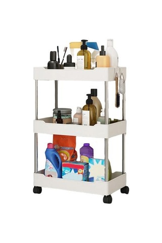 Jms Beyaz Üç Katmanlı Depolama Rafı Bağımsız Güçlü Yük Taşıyan Kullanışlı Mutfak Ayaklı C