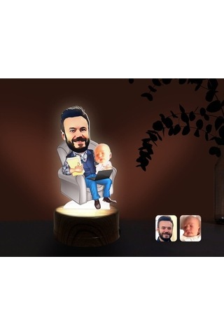 Kişiye Özel Baba Oğul Karikatürlü Dekoratif 3D Biblo Led Işıklı G (483006643)