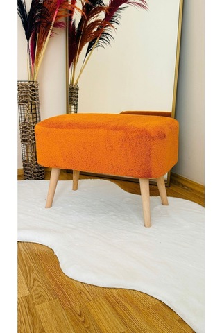 Ahşap Ayaklı Dikdörtgen Puf Tarçın