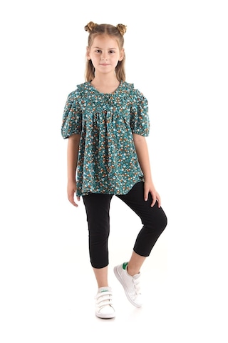 Ahengim Kız Çocuk Takım Vizkon Bluzlu Taytlı Alt Üst Takım Pamuklu Ak2521 Yeşil