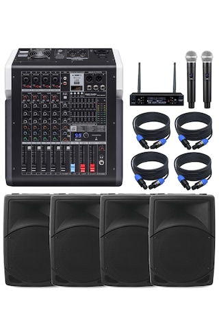 Sahne Ses Sistemi Seti Amfili Mikser Hoparlör Mikrofon