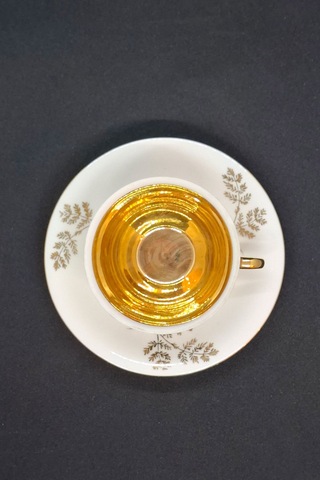 Kerafina Porzellan Türk Kahve Boyu Vintage Kahve Fincanı 2 Parça 90 Ml Sarı - Altın